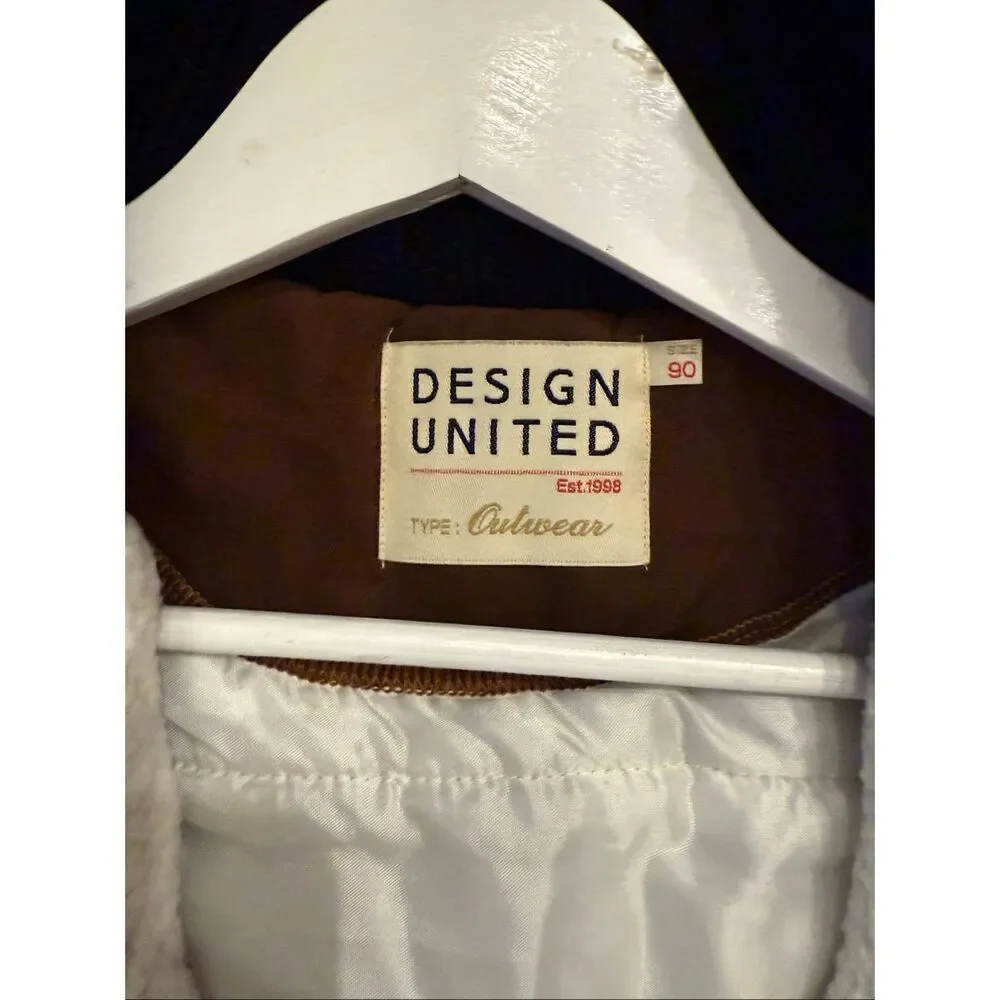 Vintage Design United Fleece Lined Navy & Cream Star Zip Up Cardigan Sweater sz